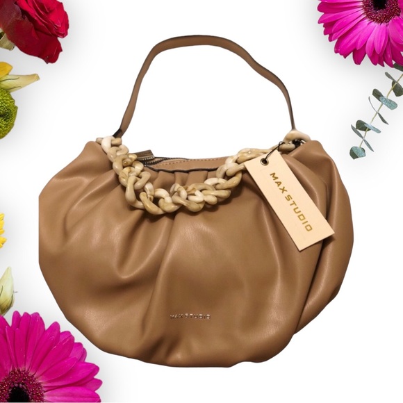 🌸MAXSTUDIO🌸handbag, leather with gathered detail, nude color - Picture 1 of 5